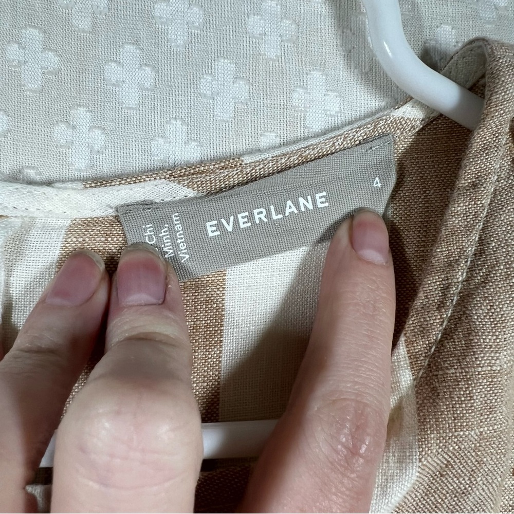 Everlane Tan White Striped‎ Linen Boxy Top - Picture 3 of 7